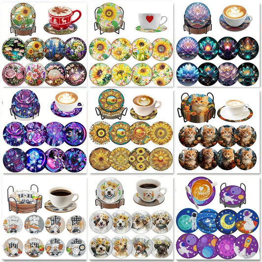 Diamond Painting Onderzetters Bloemen – Set van 8 met Houder