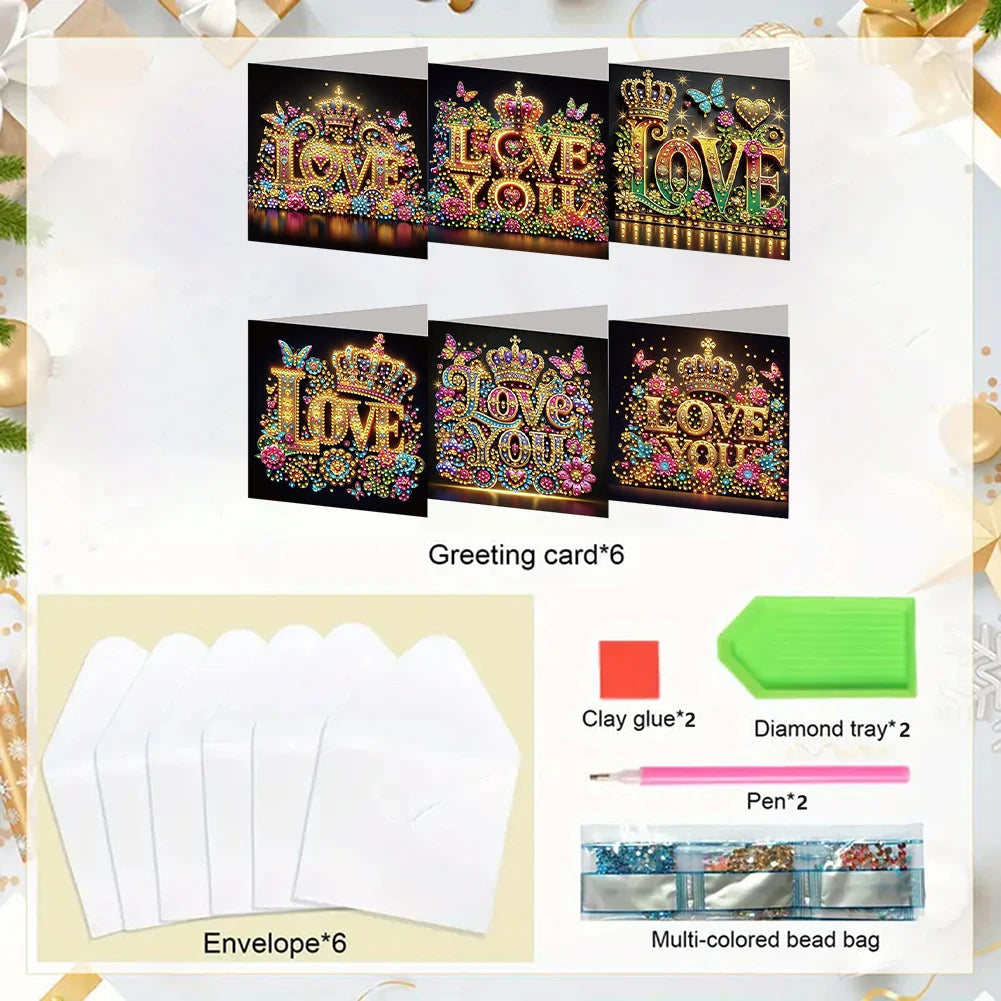 Diamond Painting Wenskaarten set – Creatieve kaarten met steentjes 6 stuks