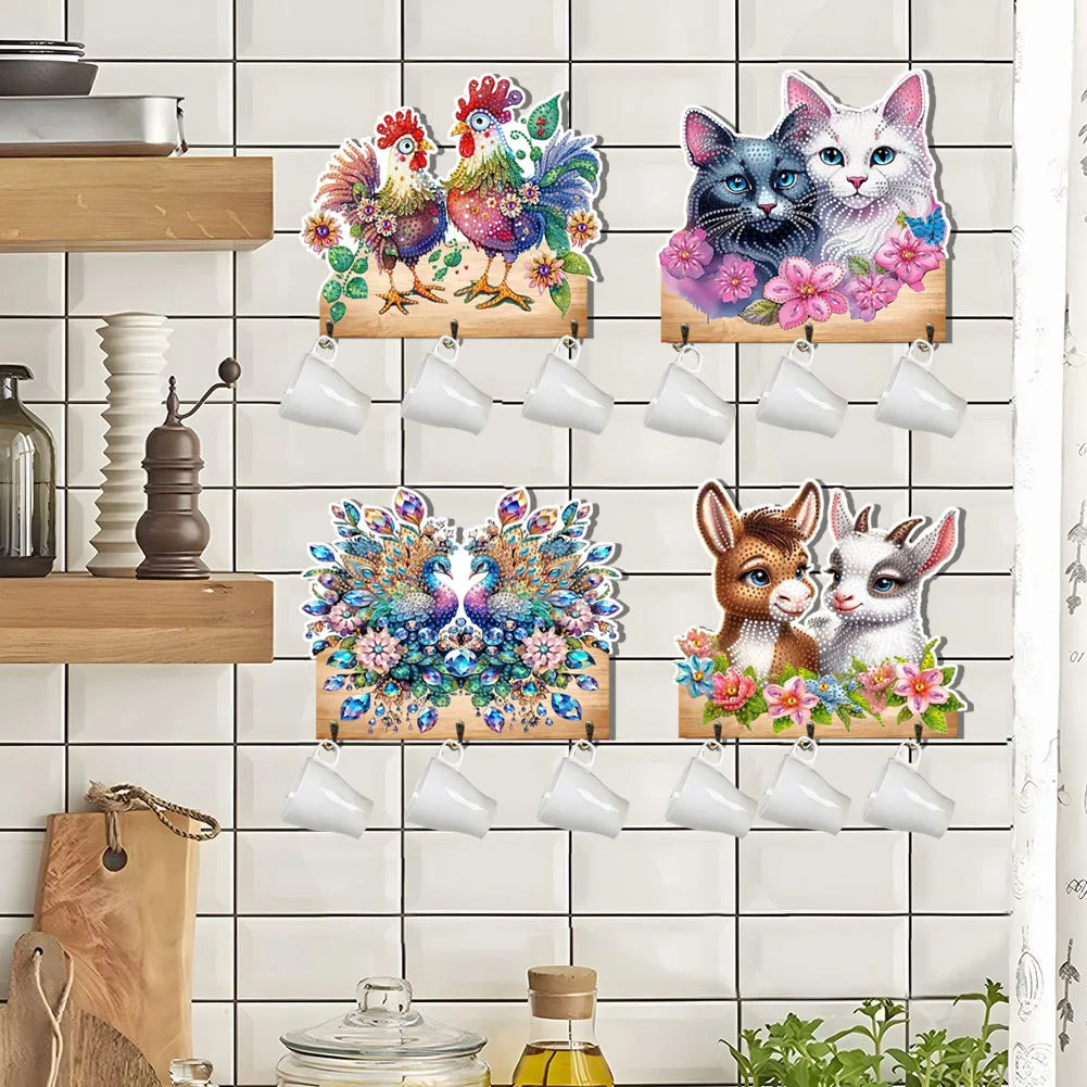 Diamond Painting Kapstok/Sleutelrek met Dieren Motief en 3 Haken