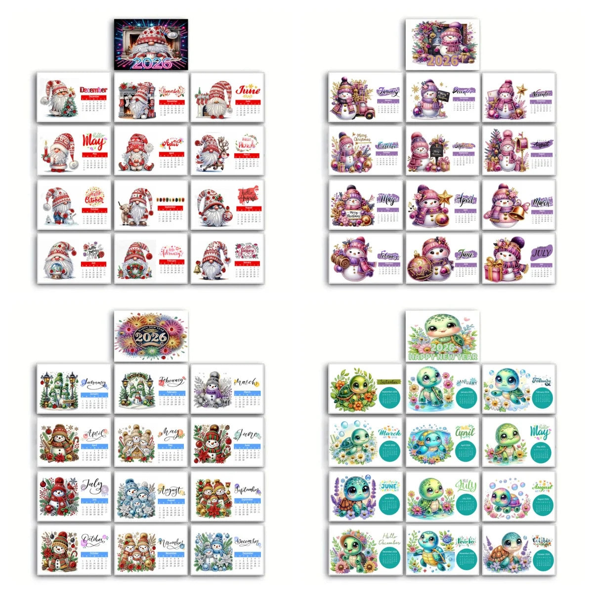 Diamond Painting Kalender 2026 met Kerst Kabouter, Sneeuwpop en Schildpad Ontwerpen