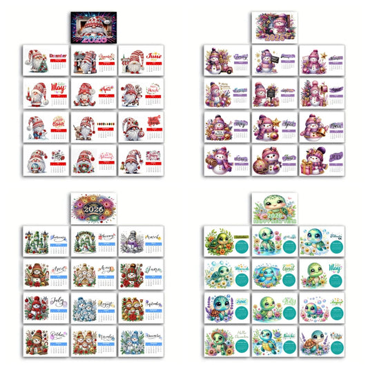 Diamond Painting Kalender 2026 met Kerst Kabouter, Sneeuwpop en Schildpad Ontwerpen