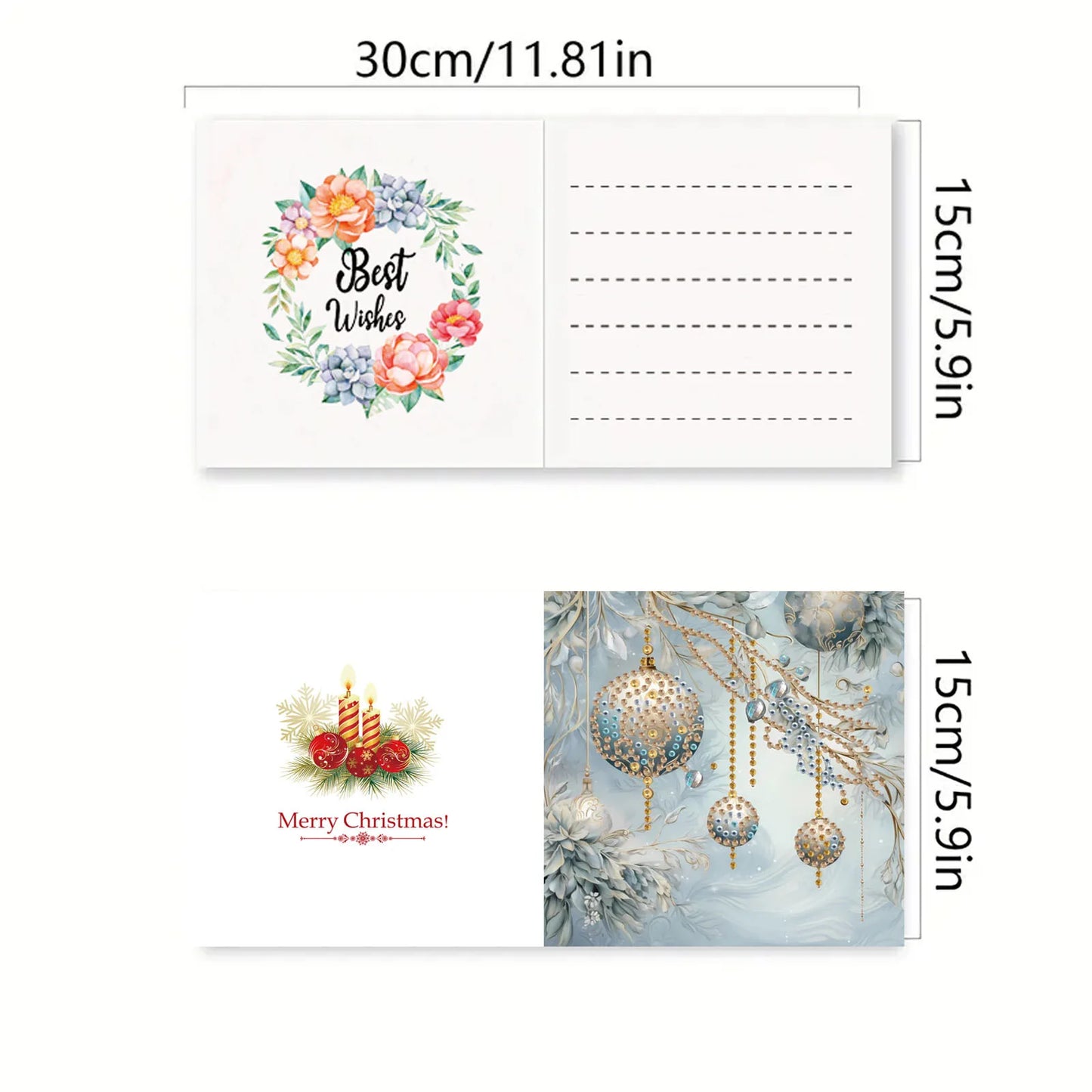 Diamond Painting Kerstkaarten Set met 6 Luxe Wenskaarten en Enveloppen - HK028