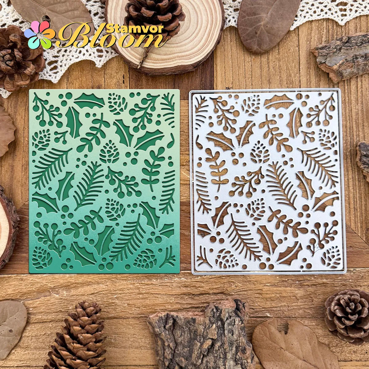 Snijmal Kersttakken Dennenbladeren Vierkant Frame voor Scrapbooking