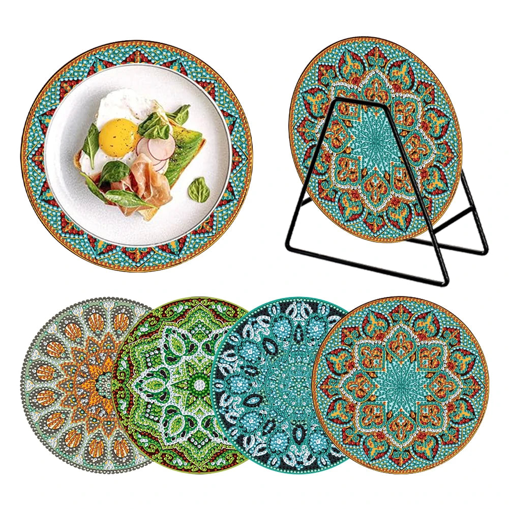 Diamond Painting Placemat met Bloemen en Koe Design – Set van 4