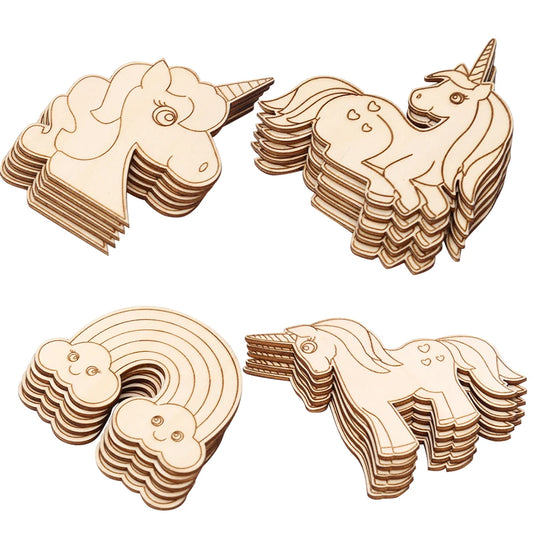 Houten figuren om zelf te kleuren – Unicorn set 10 stuks