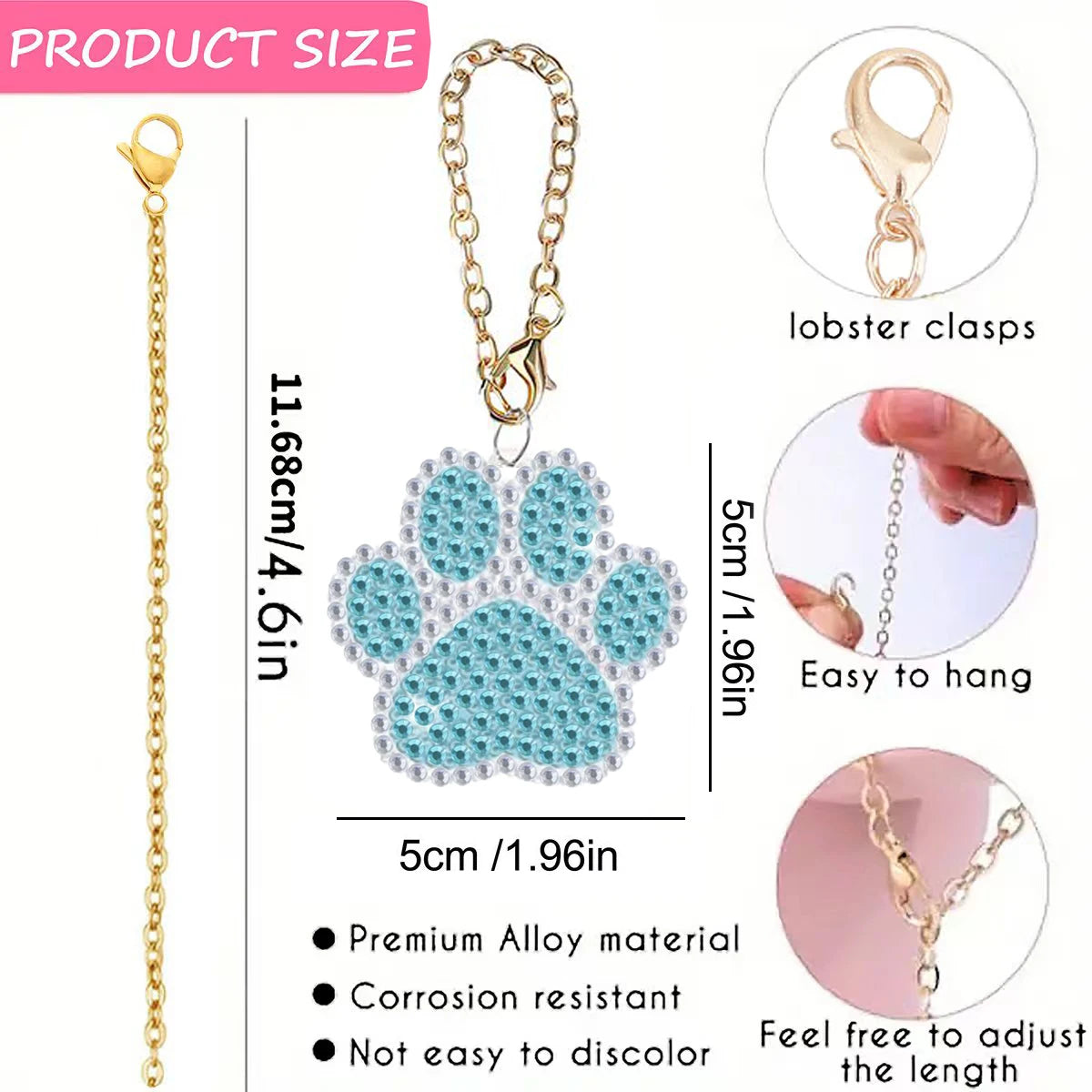 Diamond Painting Sleutelhanger set Dierenpootjes 6 Stuks Acryl