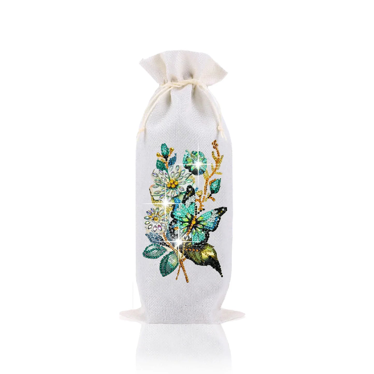 Diamond Painting Flessen hoes Uil & Bloemen Wijnfles Zak