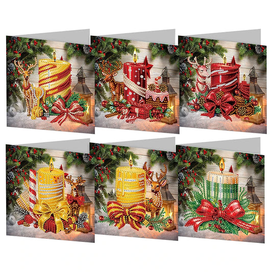 Diamond Painting Kerstkaarten Kaarsen Set van 6 Luxe Wenskaarten