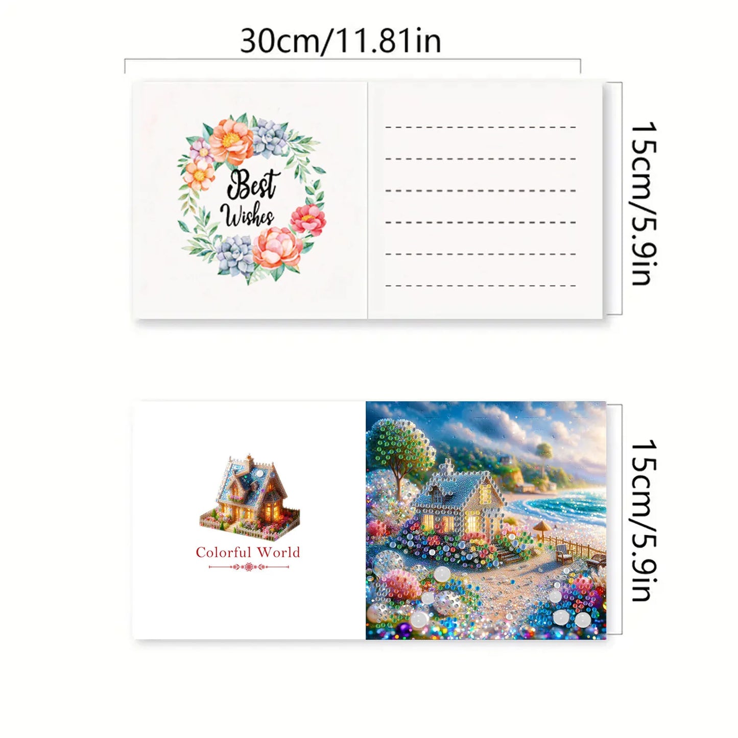 Diamond Painting Wenskaarten set Strandhuisjes – 6 kaarten