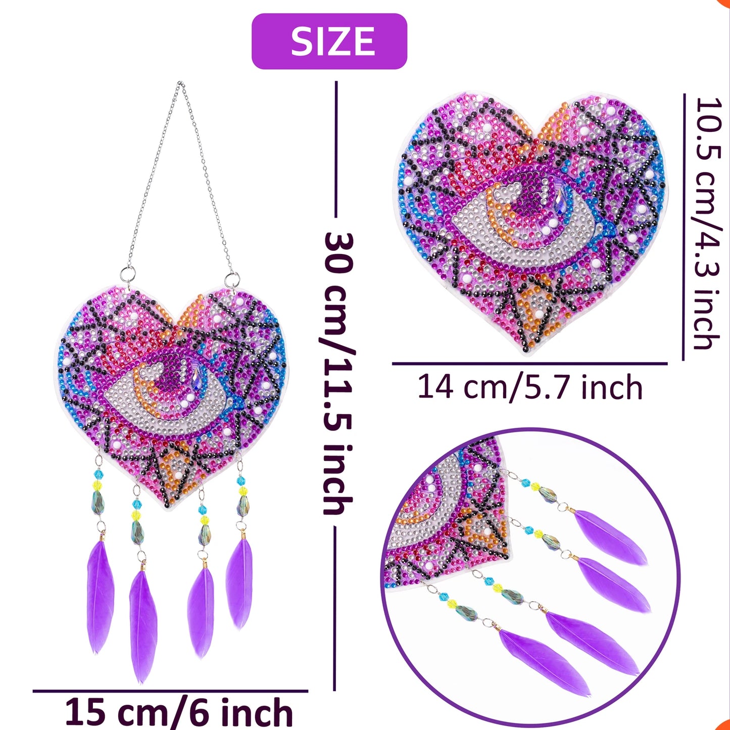 Diamond Painting Dromenvanger Hart – Dubbelzijdige Windgong met Veren - FL019