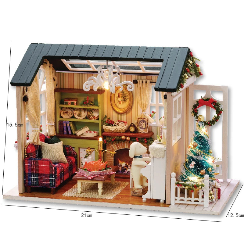 Zelfbouw Miniatuurhuisje met Meubels en Verlichting – Houten Set