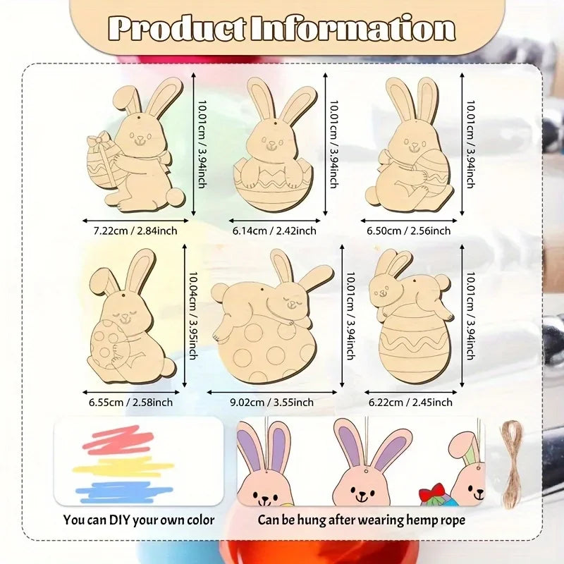 Houten Paas figuren om zelf te kleuren/schilderen met konijn en ei hangers