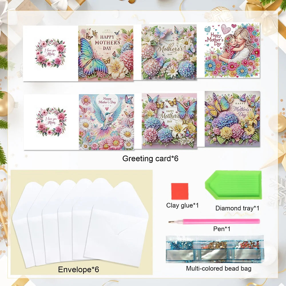 Diamond Painting Wenskaarten set Moederdag met enveloppen 6 stuks
