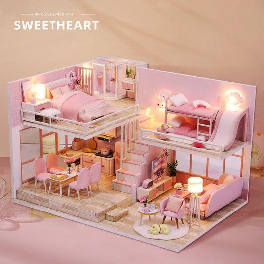 Zelfbouw Miniatuurhuisje met Meubels en Verlichting – Hout en Decoratie