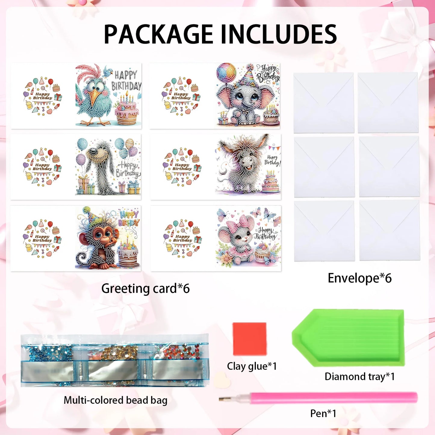 Diamond Painting Verjaardagskaarten set - Creatieve Dierenkaarten voor Uniek Cadeau