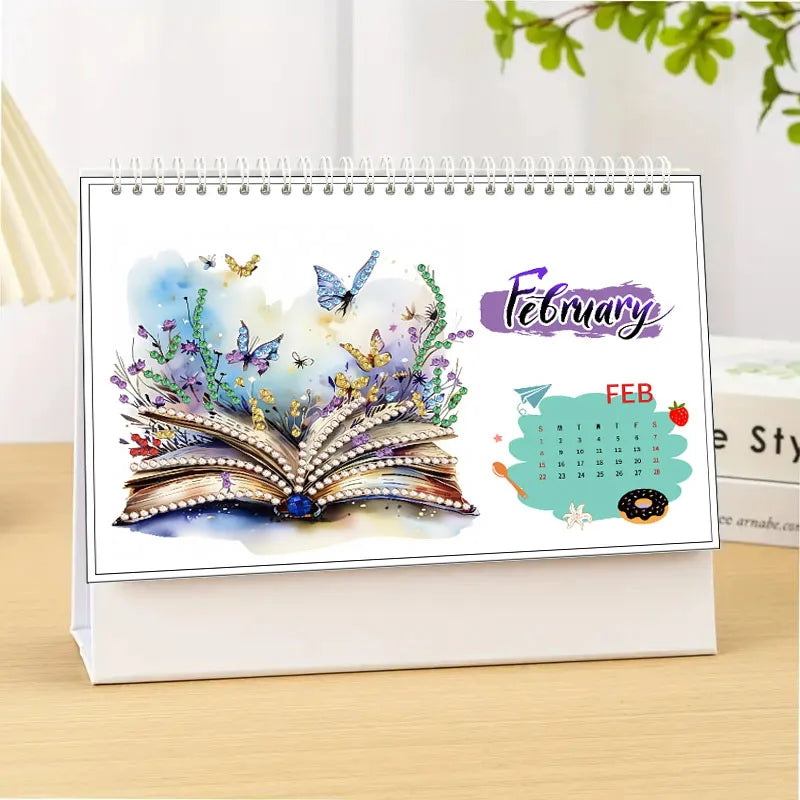 Diamond Painting Kalender met bloemen, vlinders en feestelijke accenten