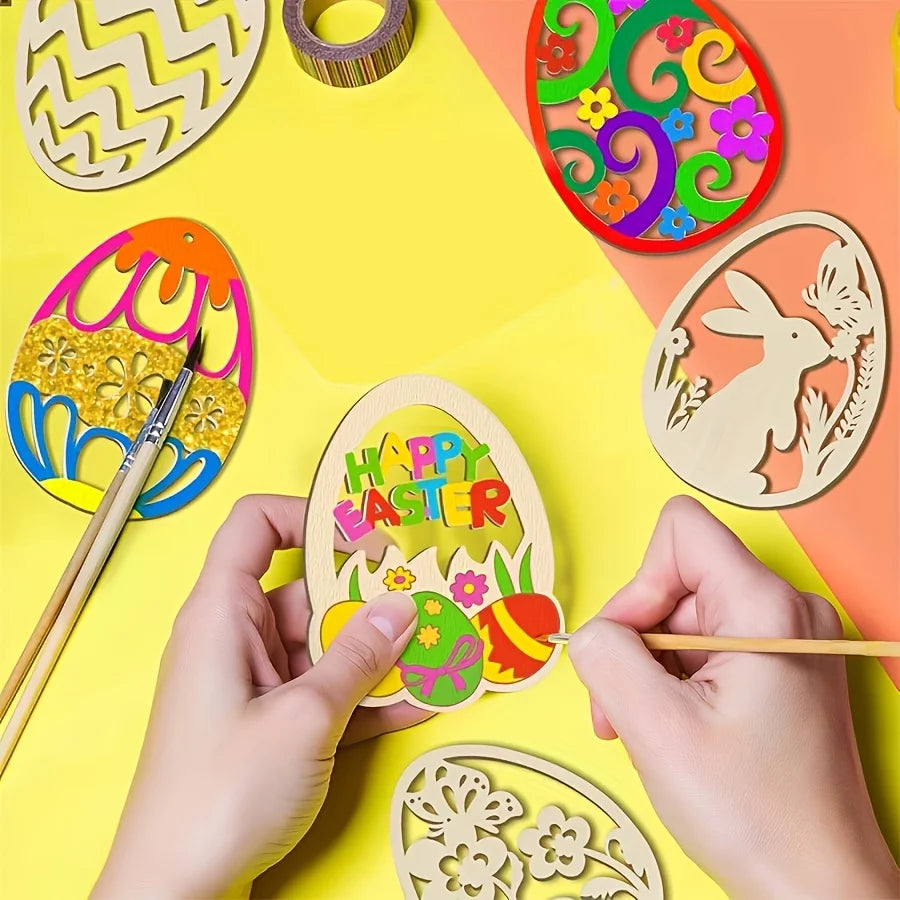 Houten figuren om zelf te schilderen/kleuren – Paasei hangers