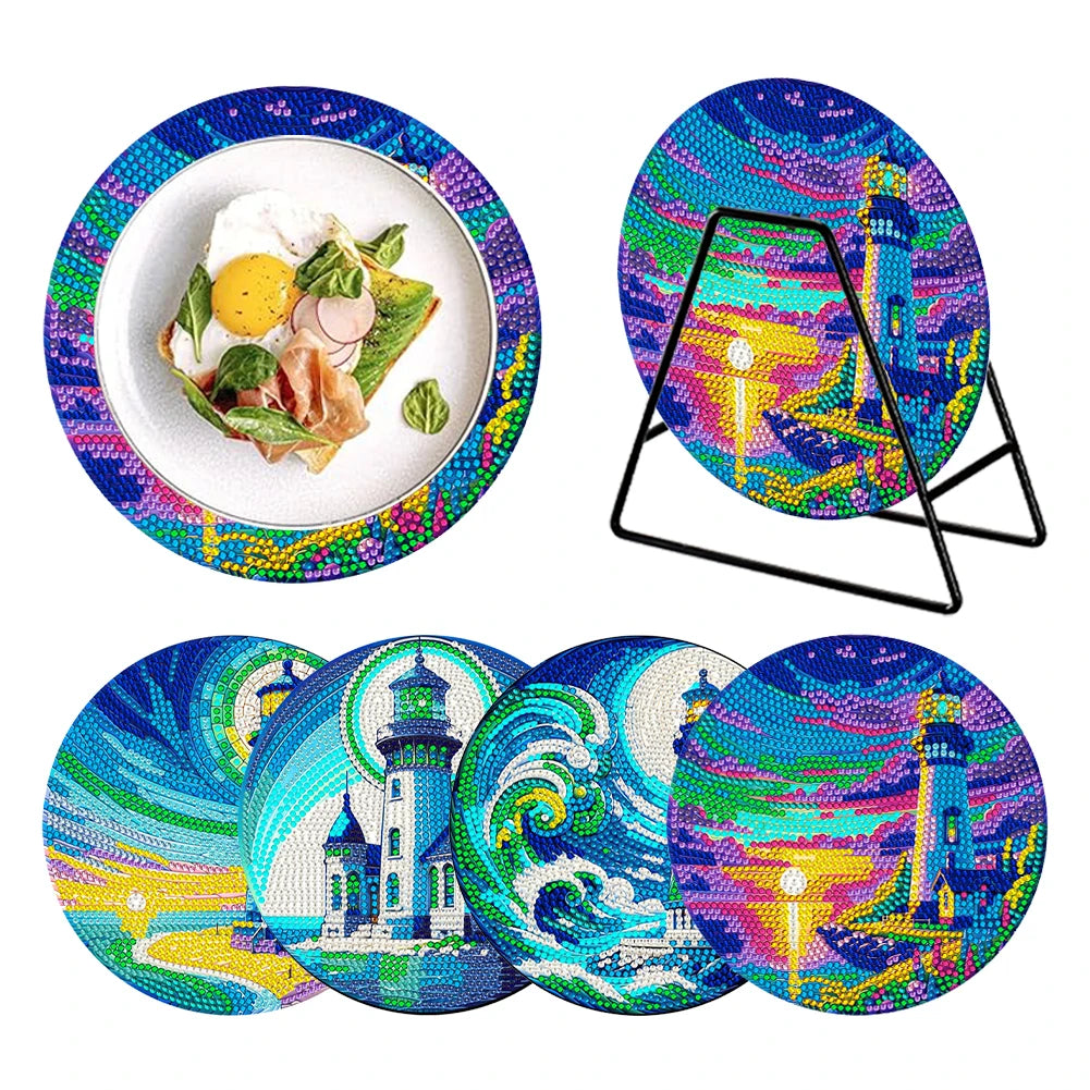 Diamond Painting Placemat met Bloemen en Koe Design – Set van 4