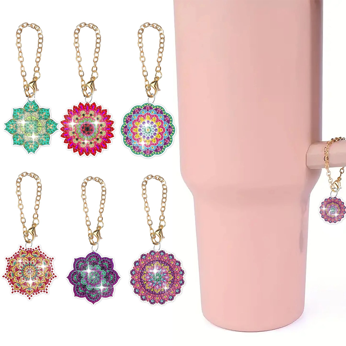 Diamond Painting Sleutelhanger set Mandala Acryl Hangers 6 Stuks