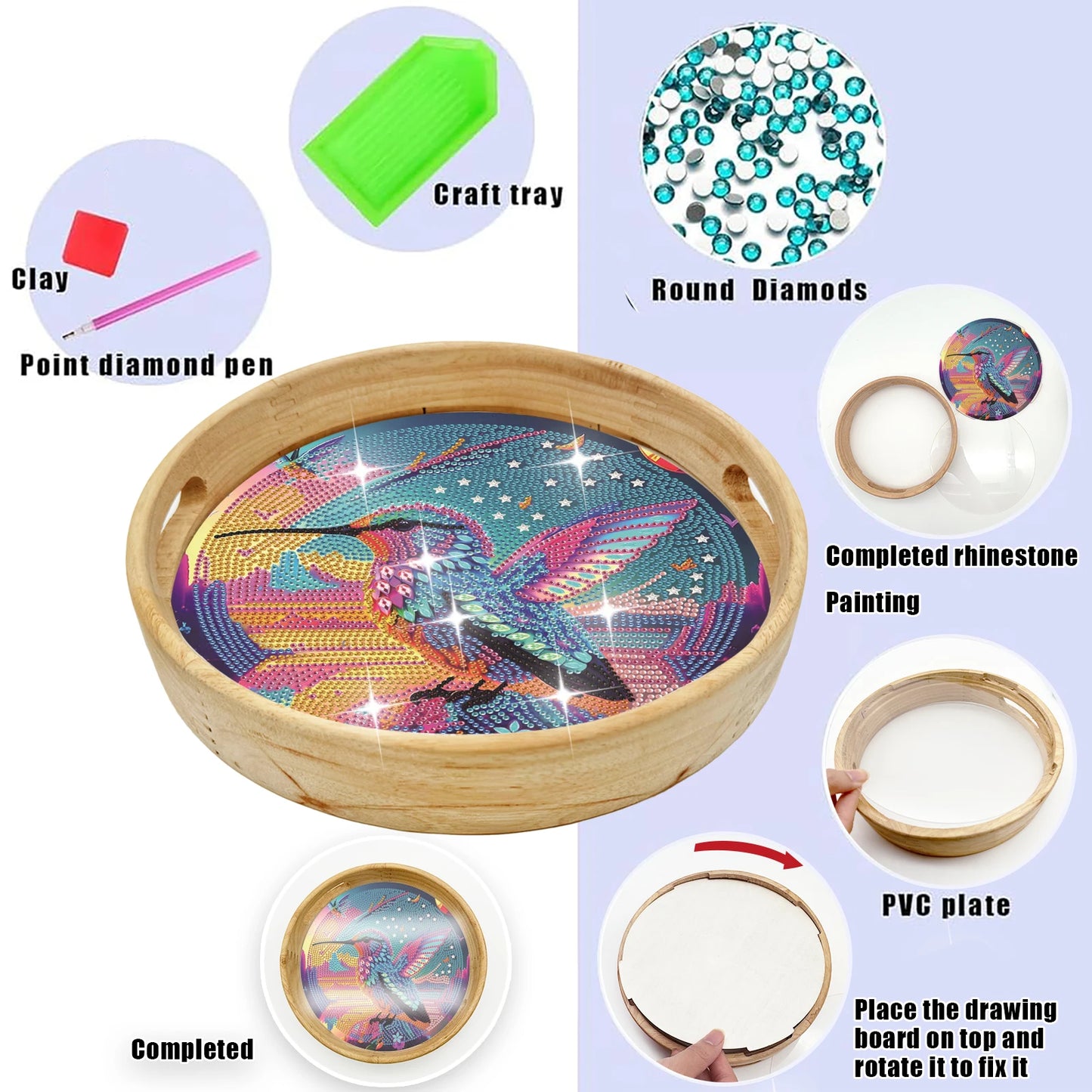 Diamond Painting Dienblad Houten Set met Dierenontwerp – Rond Model