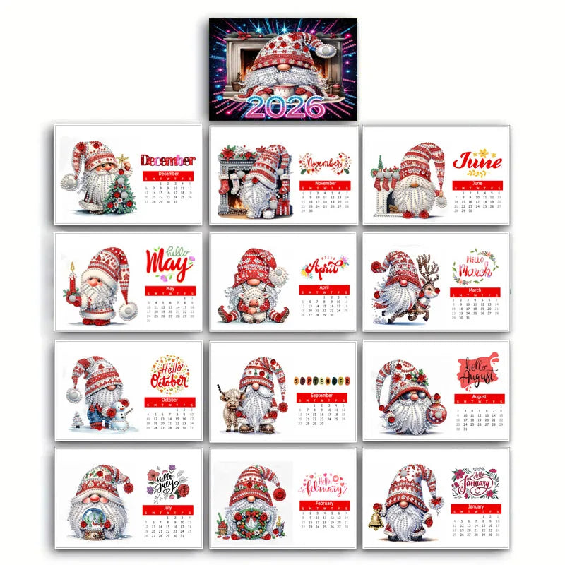 Diamond Painting Kalender 2026 met Kerst Kabouter, Sneeuwpop en Schildpad Ontwerpen
