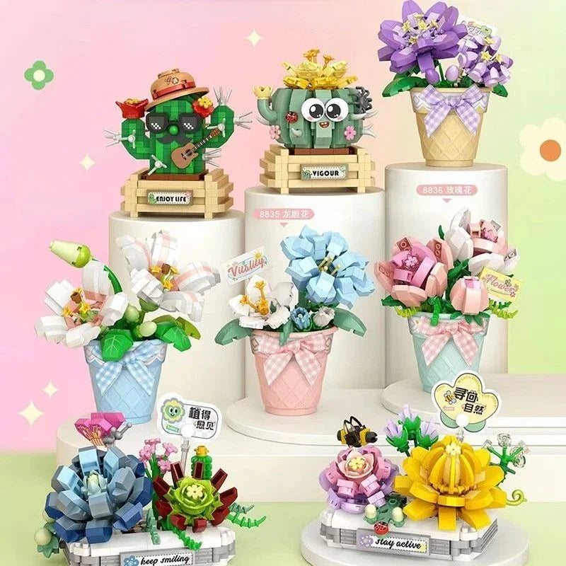 Bouwpakket Bloemenboeket met Rozen – Creatieve Bloemen Bouwstenen Set