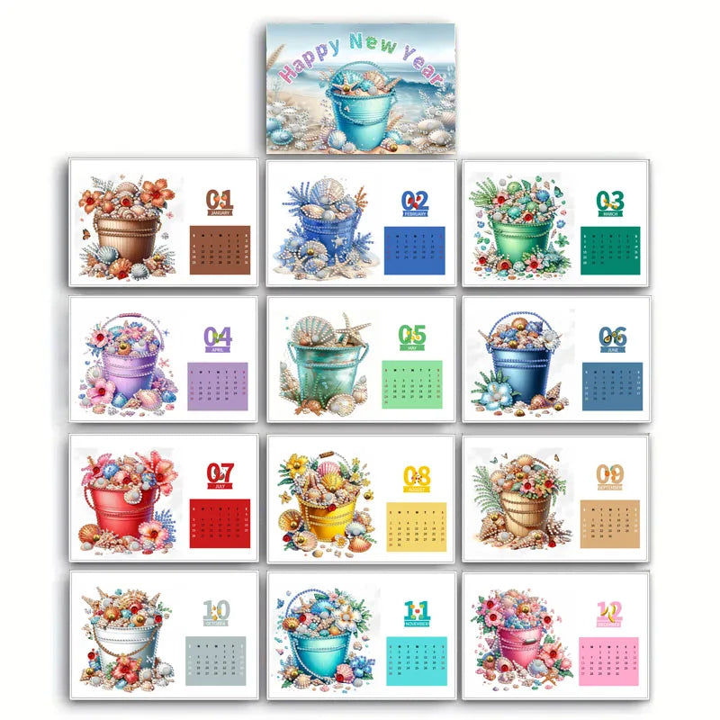 Diamond Painting Kalender 2026 Wolf en Bloemenpatroon – Creatieve Steentjes Set