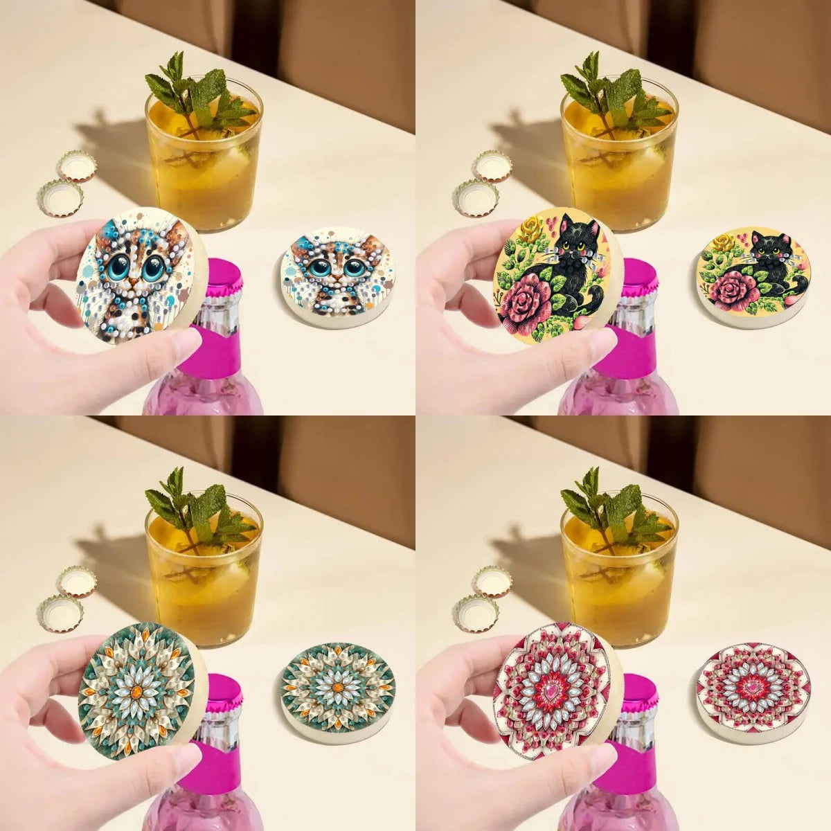 Diamond Painting Flesopener Houten Rond Decoratief Cadeau