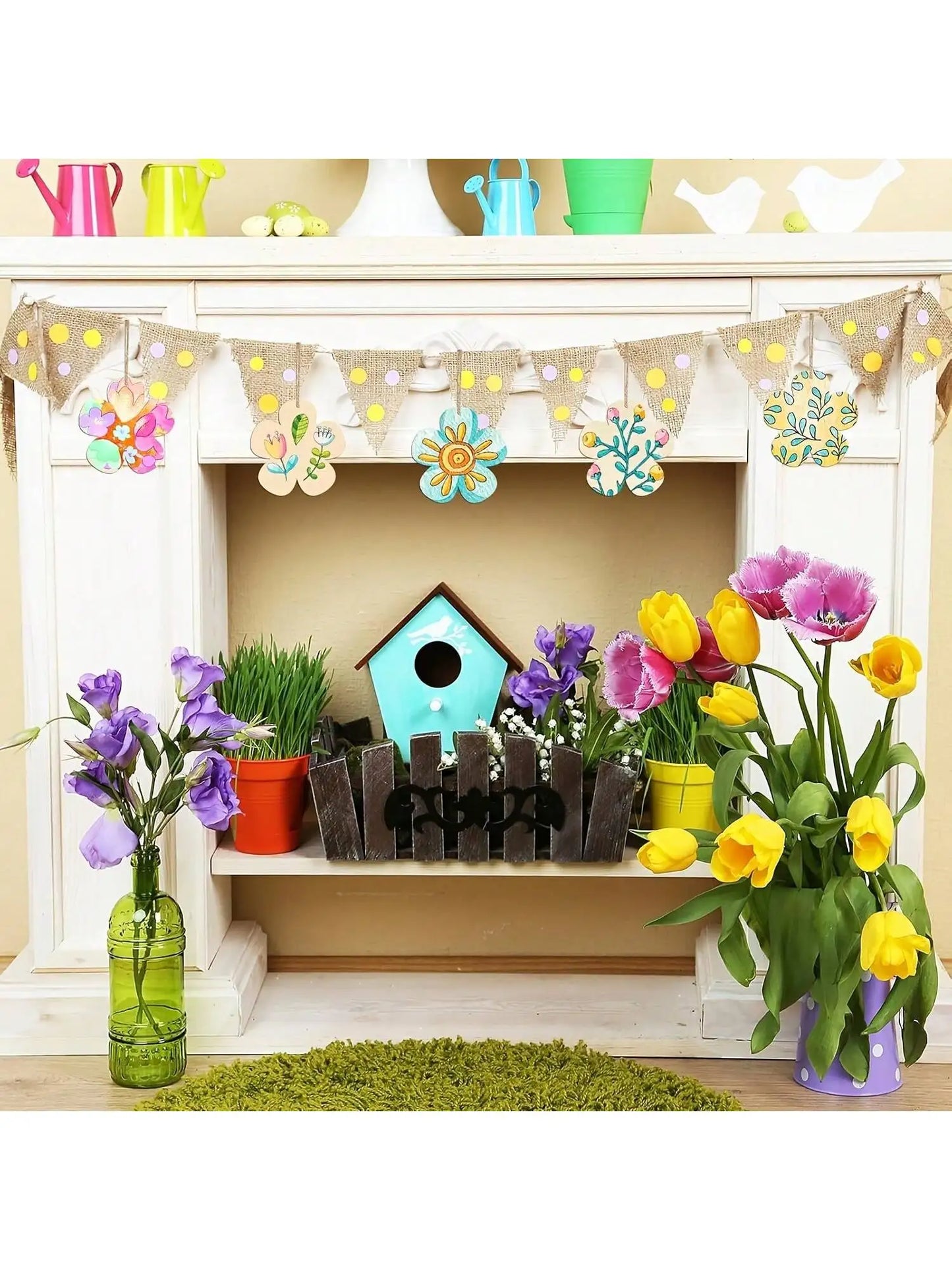 Houten figuren om zelf te schilderen/kleuren – bloemen hangdecoratie