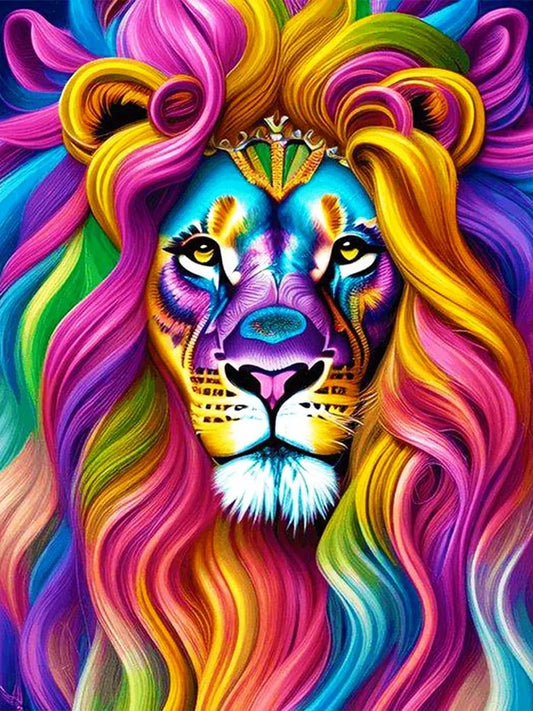 Diamond Painting Dieren - Kleurrijk Dier 30x40 cm Rond - Leeuw 2