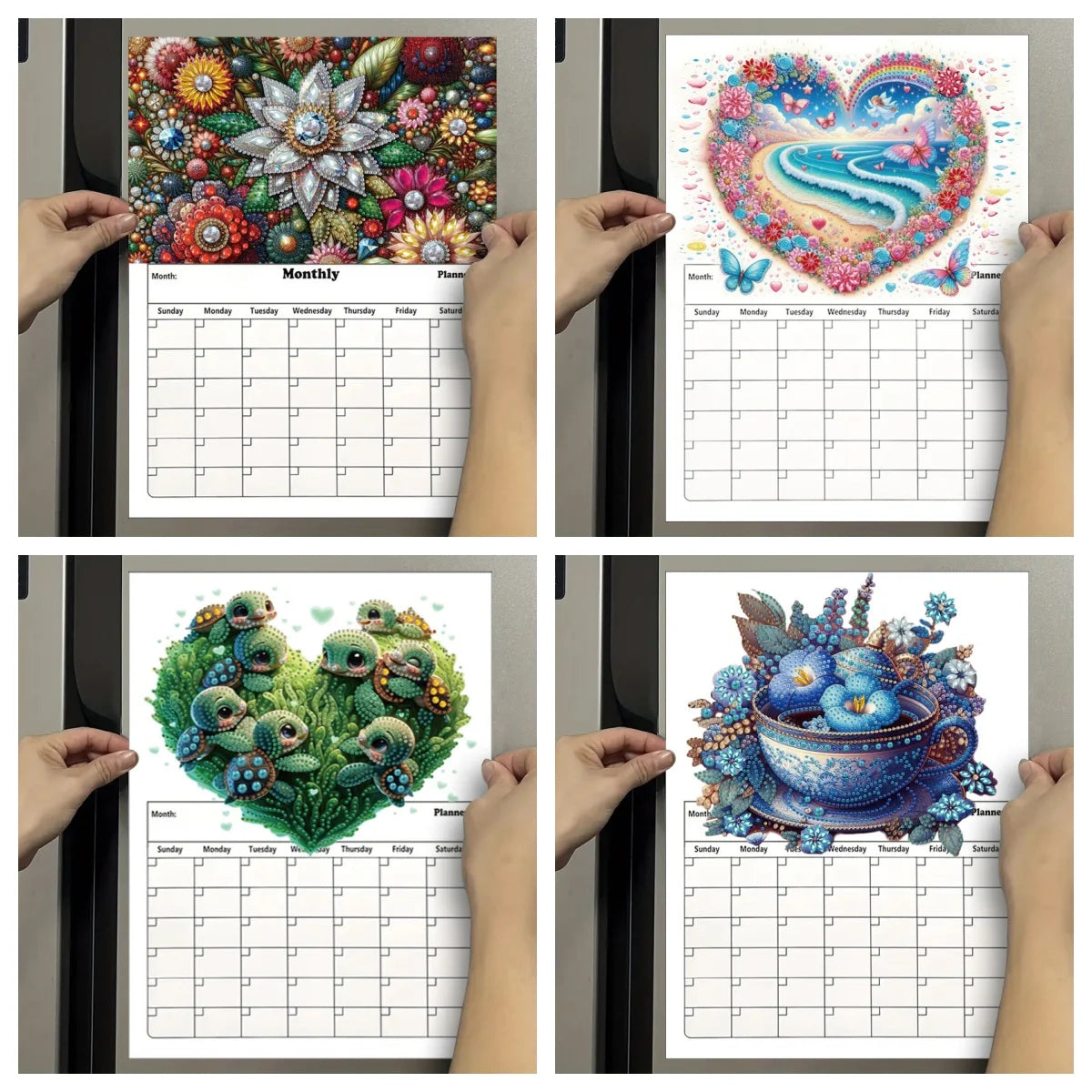 Diamond Painting Kalender Hartvormige Magnetische Planner voor Koelkast en Kantoor
