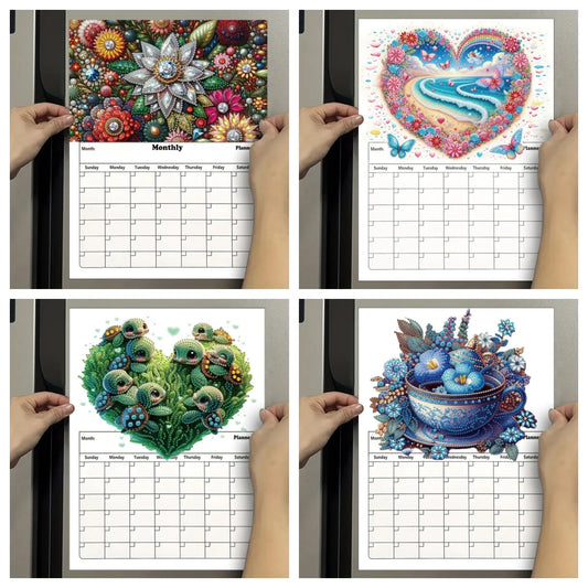 Diamond Painting Kalender Hartvormige Magnetische Planner voor Koelkast en Kantoor