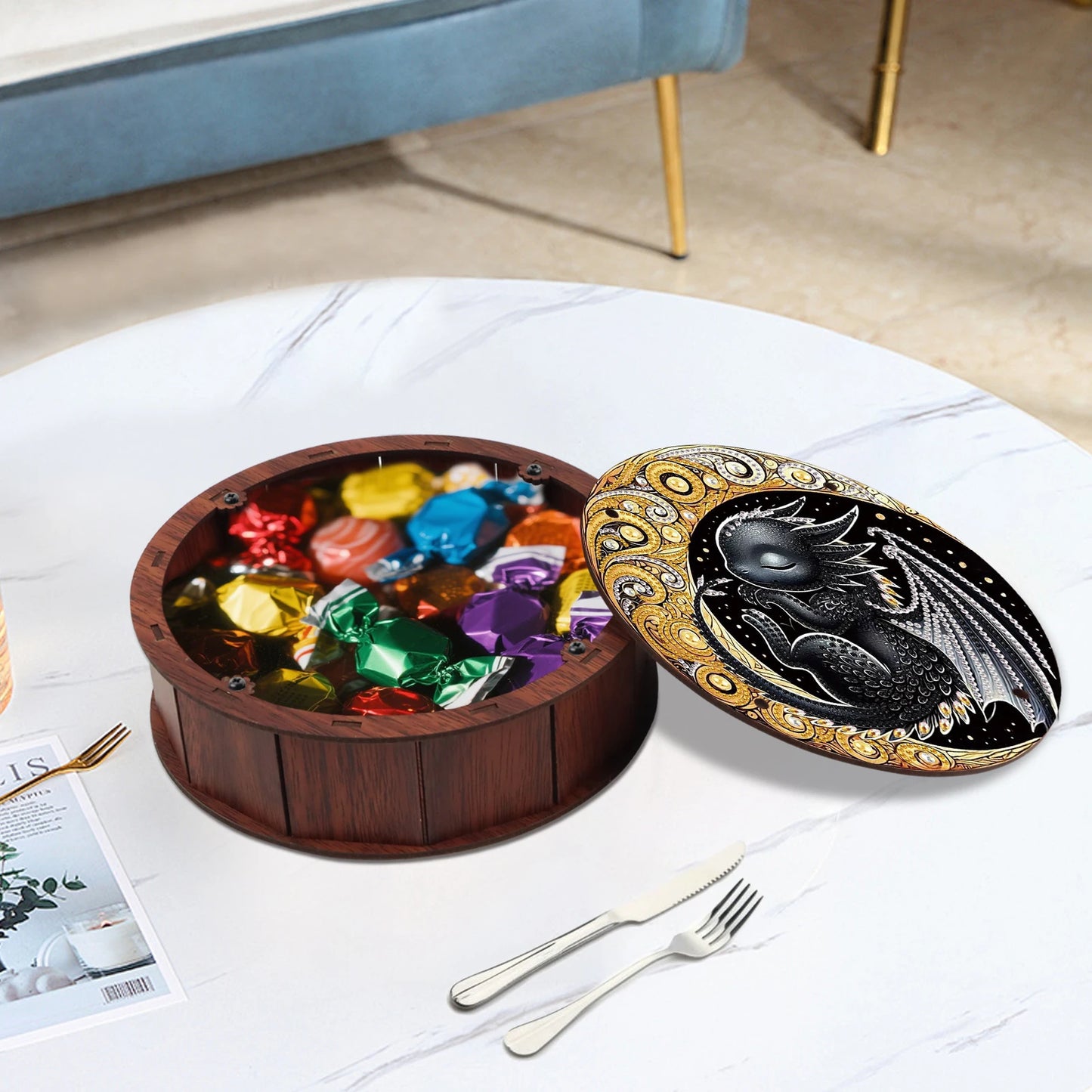 Diamond Painting houten ronde opbergdoos – creatieve organizer voor interieur