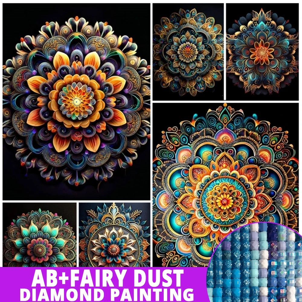 AB Diamond Painting op canvas - Mandala met AB en Fairy Dust steentjes