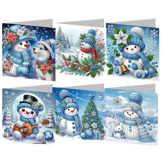 Diamond Painting Kerstkaarten set Sneeuwpoppen – 6 stuks