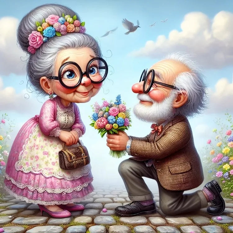 AB Diamond Painting op canvas - Fairy Dust Cartoon Opa & Oma