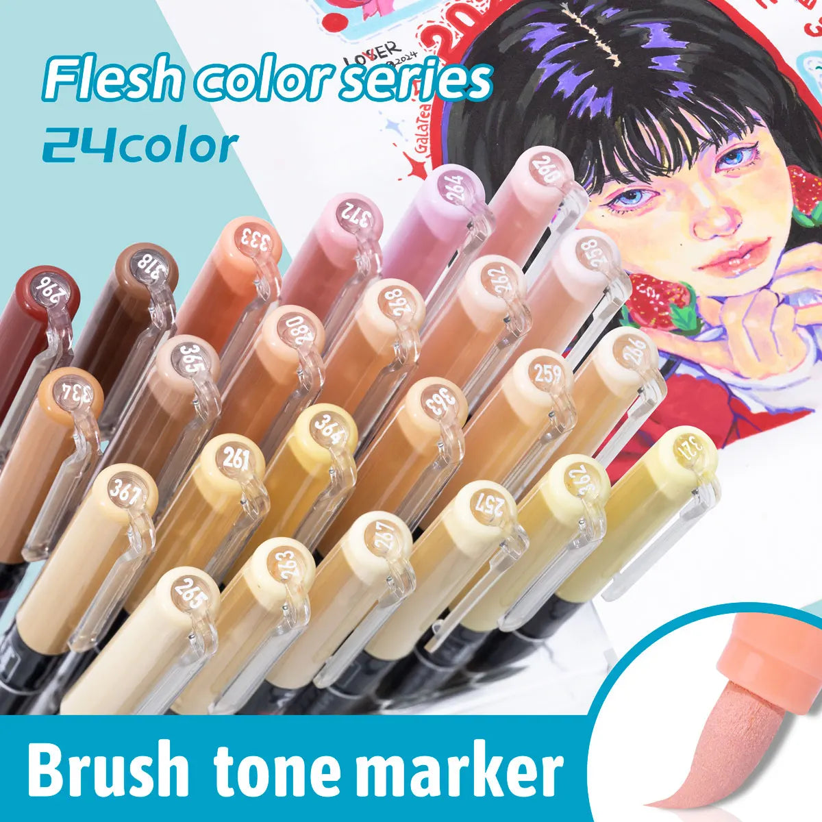 Stiften set huidtinten acryl markers met zachte penseelpunt – 12 tot 24 kleuren