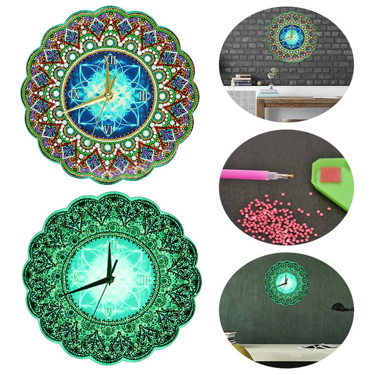 Diamond Painting Klok Mandala met Luminous Effect – Wanddecoratie & Cadeau
