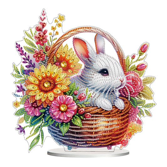 Diamond Painting Tafelornament Acryl Decoratie met Speciale Strass - Konijn in mand
