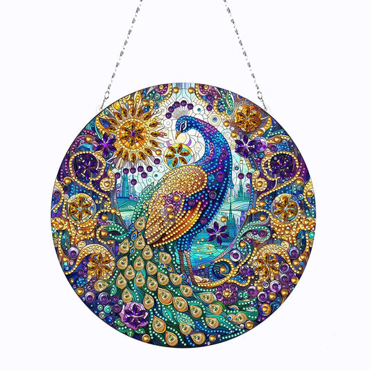 Diamond Painting Hangend Ornament – Dubbelzijdig met Speciale Vorm Steentjes - Pauw LB096