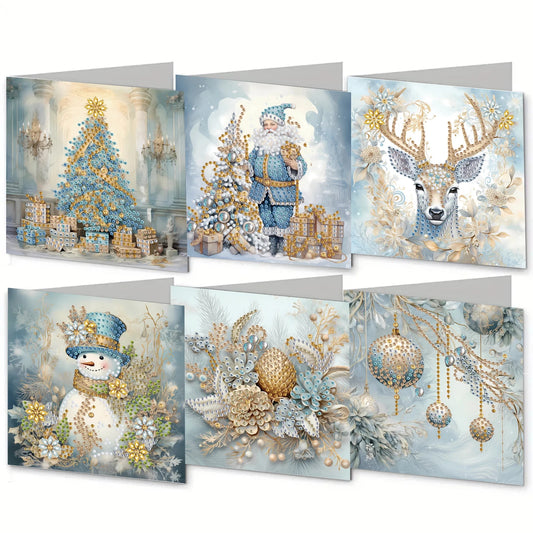 Diamond Painting Kerstkaarten Set - Sneeuwpop Thema (6 stuks)