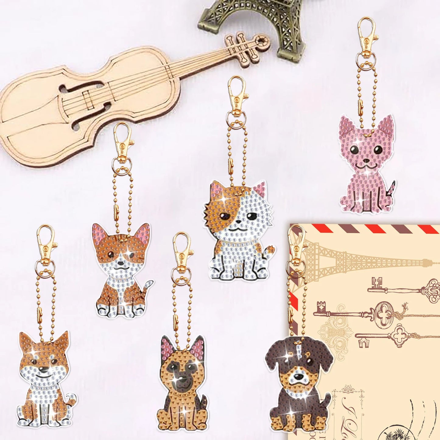 Diamond Painting Sleutelhanger set Puppy – 8 stuks acryl hangers