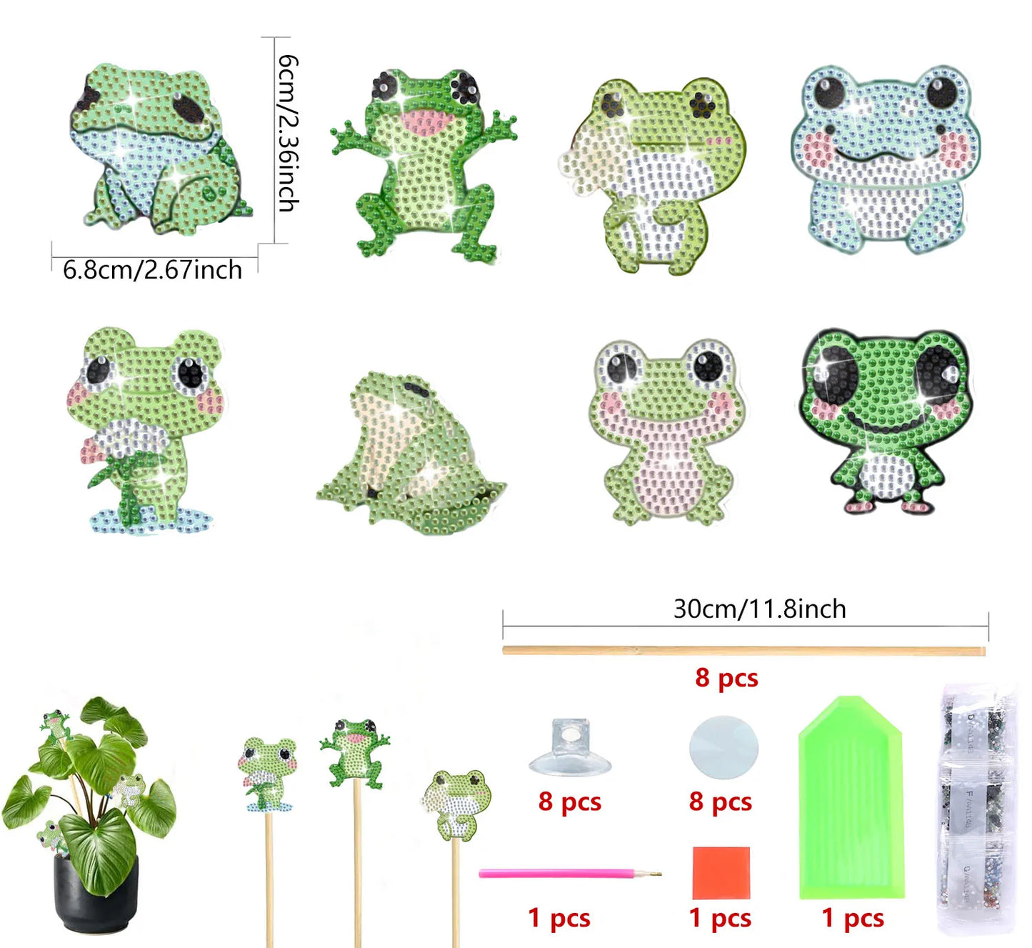 Diamond Painting Plantenstekers Kikkers voor Tuin en Decoratie