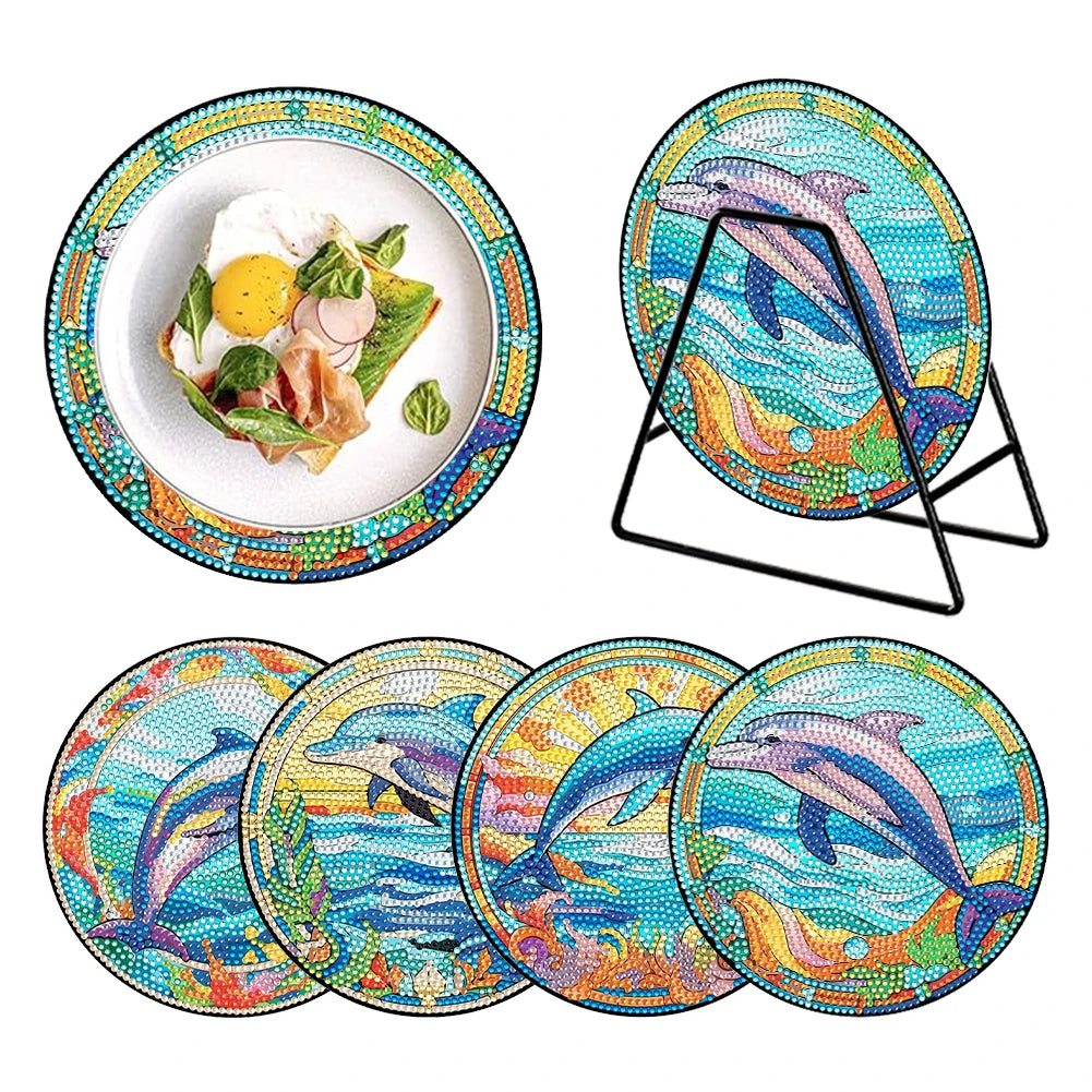Diamond Painting Placemat met Bloemen en Koe Design – Set van 4