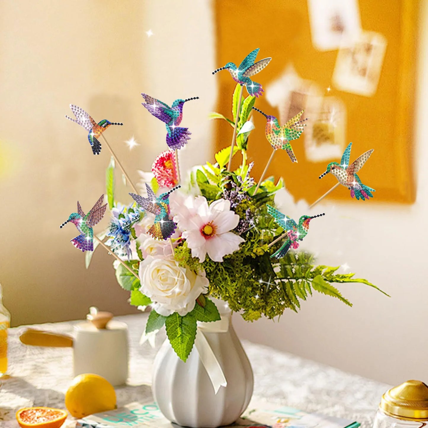 Diamond Painting Plantenstekers Kolibrie Set van Acht voor Potten