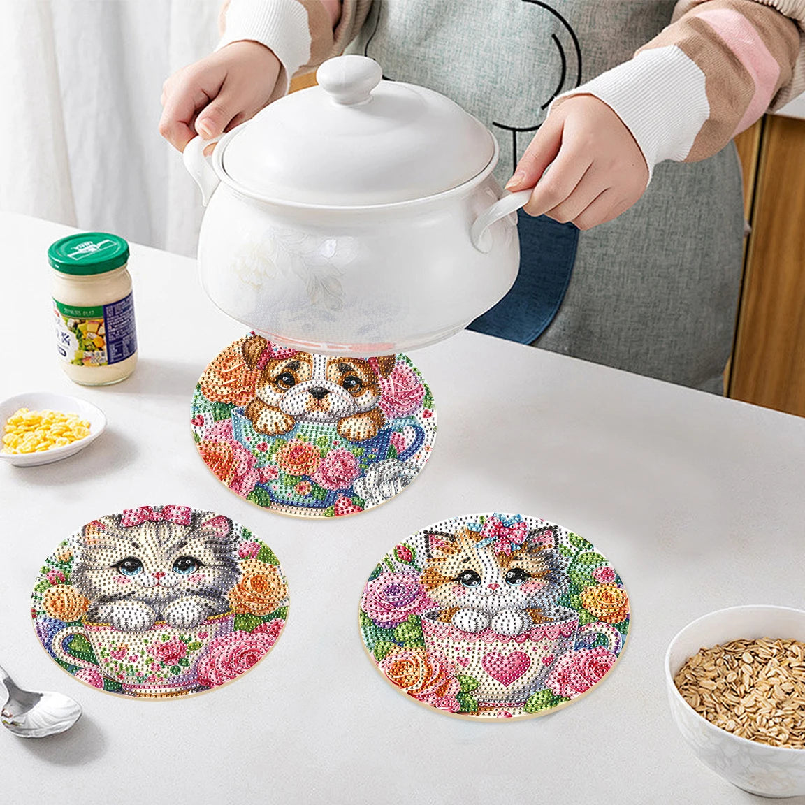Diamond Painting Placemats – Dieren in theekopje Set van 3