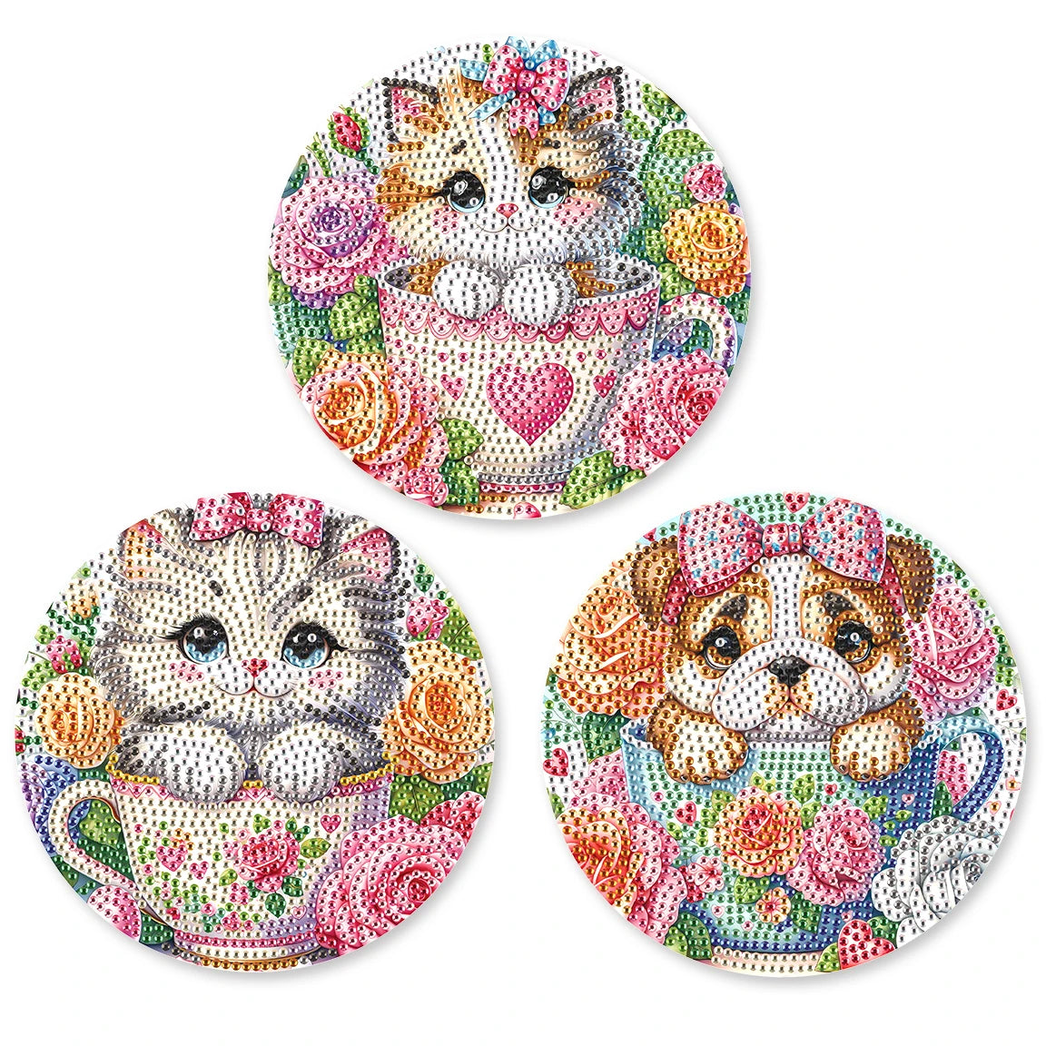 Diamond Painting Placemats – Dieren in theekopje Set van 3