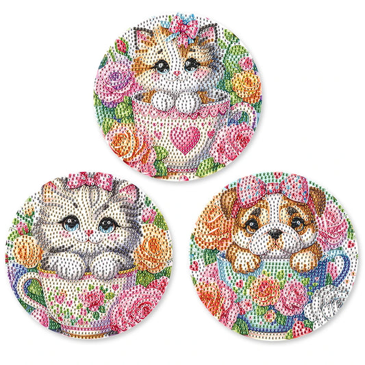 Diamond Painting Placemats – Dieren in theekopje Set van 3