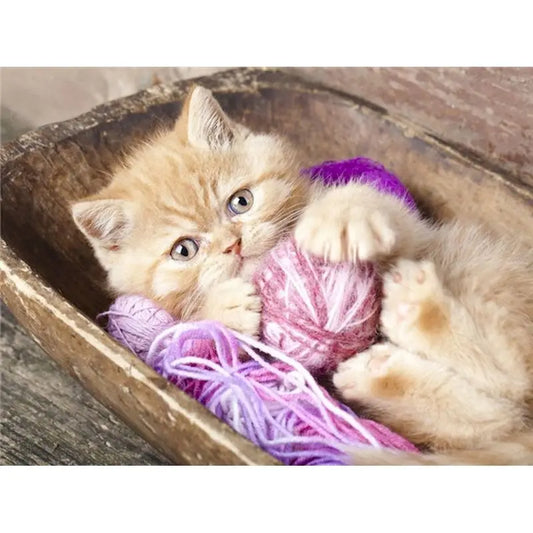 Diamond Painting Dieren - Kat met bloemen landschap wanddecoratie - DZDP32701