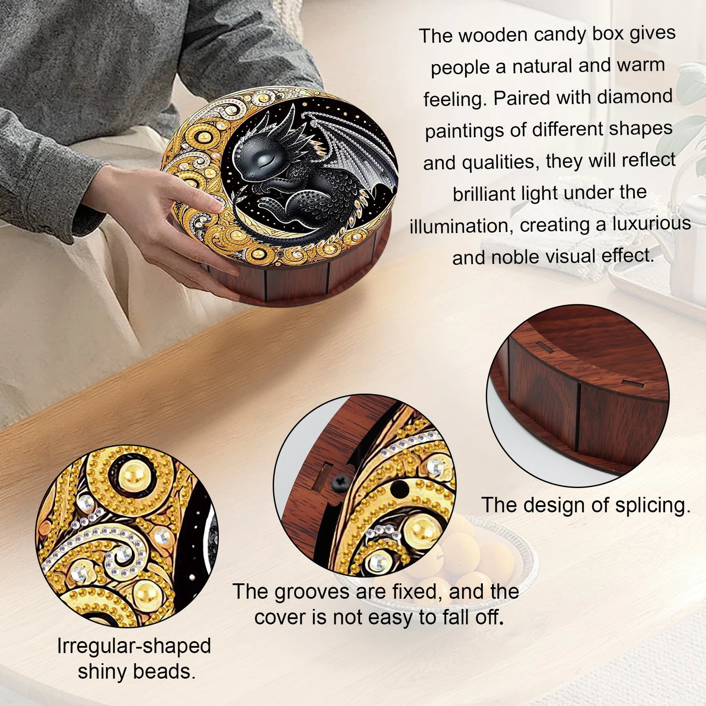 Diamond Painting houten ronde opbergdoos – creatieve organizer voor interieur